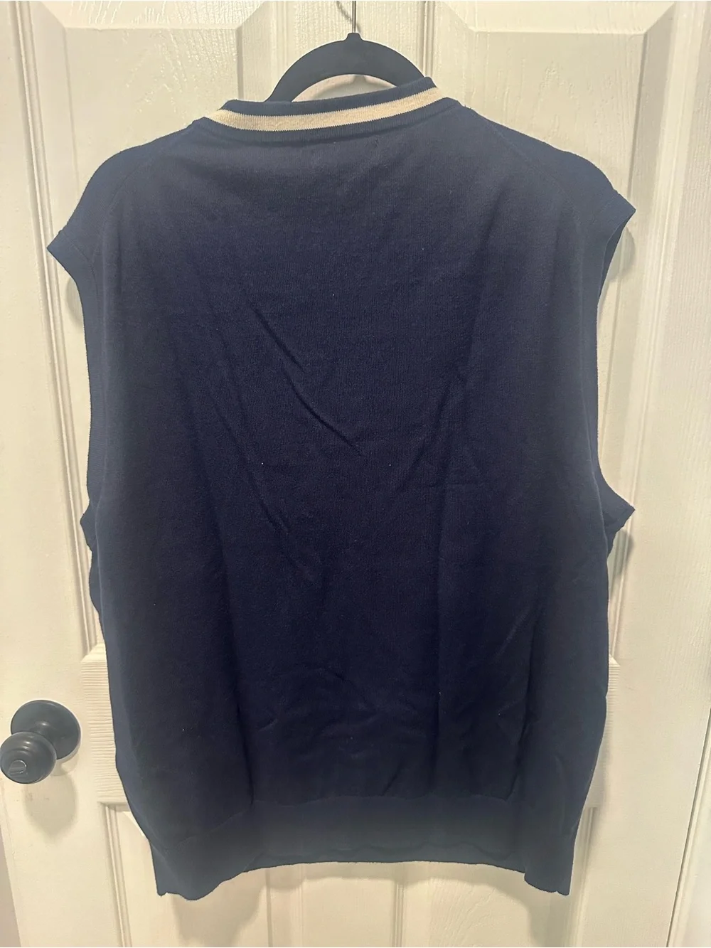 Nautica Navy V-Neck Sleeveless Sweater Vest with Ivory Trim